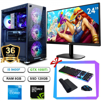 Full Bộ PC Gaming Miss Fortune - Intel I5 9400F/ B365M/ 8GB/ GTX 1050Ti/ 24 inch FullHD