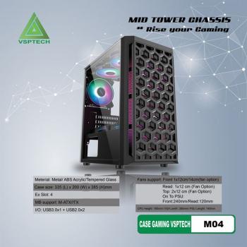 Case VSPTECH GAMING MID TOWER CHASSIS M04 (No Fan)