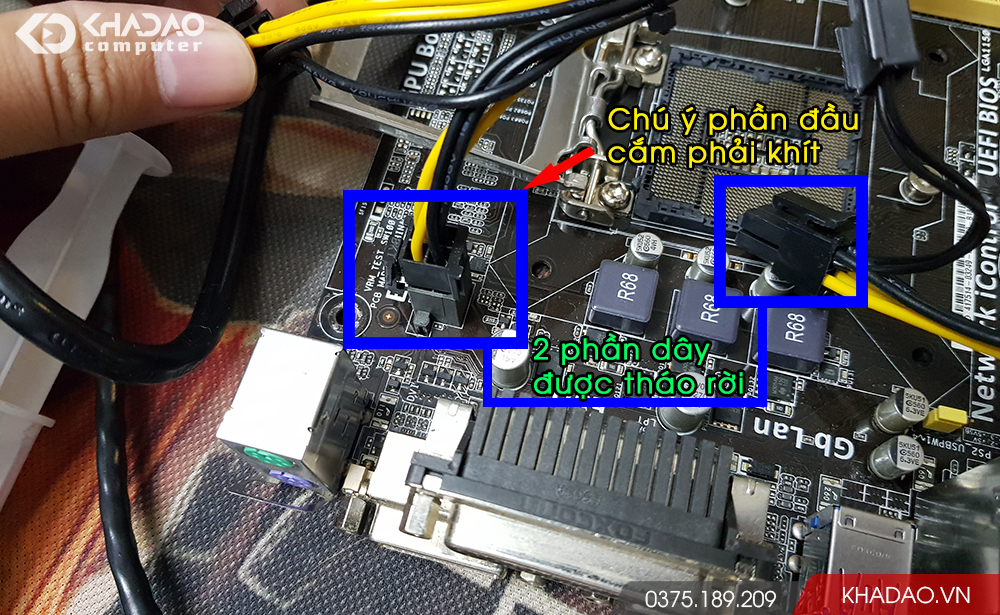 Cắm nguồn điện vào mainboard đúng cách để CPU hoạt động